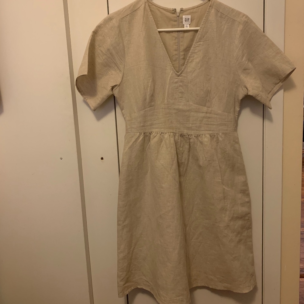 GAP Linen Cream V-neck Mini Dress Size 2